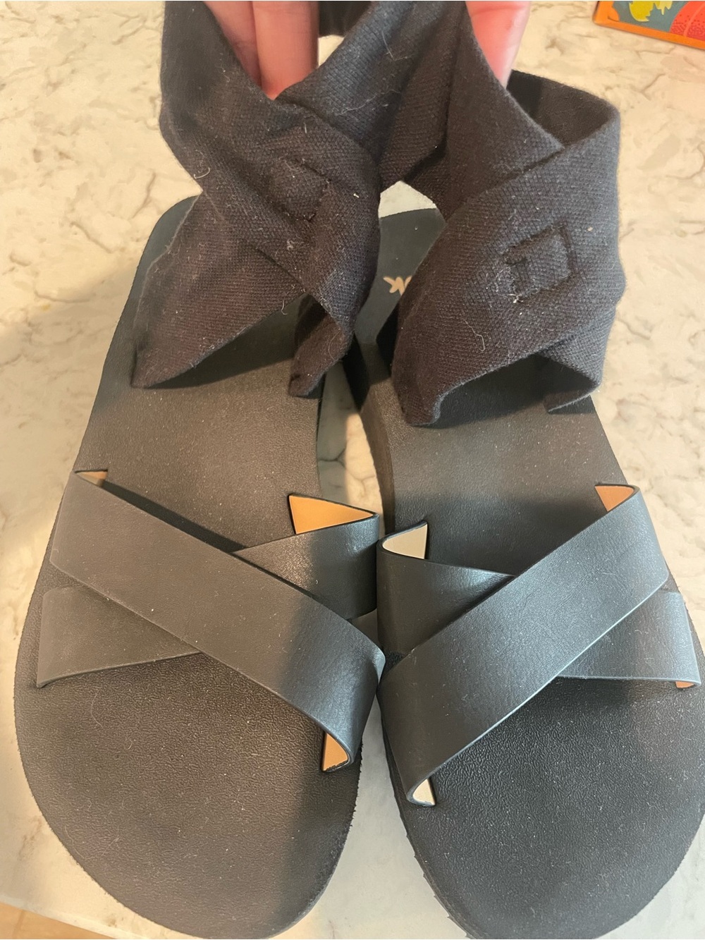 Sanuk Black Wrap Sandals with Ankle Tie